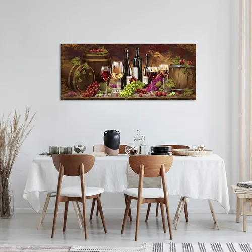 Vista 2 de NutArtPic Wine Wall Art Canvas Kitchen Picture Prints Grape Barrel Painting Red Wine Glass Artwork Prints for Home Kitchen Dinning Room Bar Wine