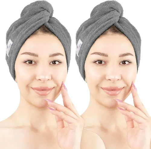 Vista 13 de American Soft Linen Toallas de pelo 100 % algodón para mujer, gorro de toalla de pelo, turbante de algodón para cabello largo y rizado Beige