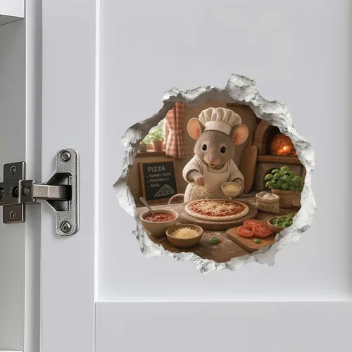 Vista 5 de Calcomanía de ratón de pizza en agujero de ratón, adhesivo de pared 3D con agujero de ratón