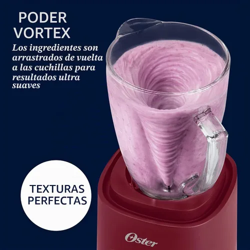 Vista 5 de Oster Vortex - Licuadora de vidrio, cuchillas reversibles de acero, 800 Garnet Red