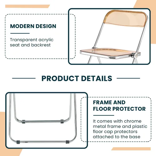 Vista 6 de LeisureMod Lawrence - Silla plegable de acrílico transparente moderna con marco de metal, asiento transparente que ahorra espacio para comedor