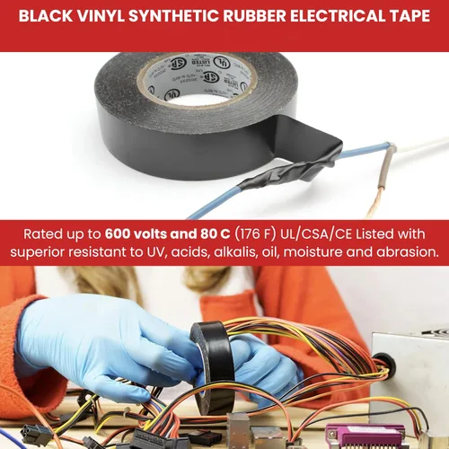 Vista 5 de GGR Supplies T.R.U. EL7566-AW, cinta adhesiva de grado profesional de PVC de goma negra, con clasificación hasta 600 voltios y 176 °F - UL/CSA/CE