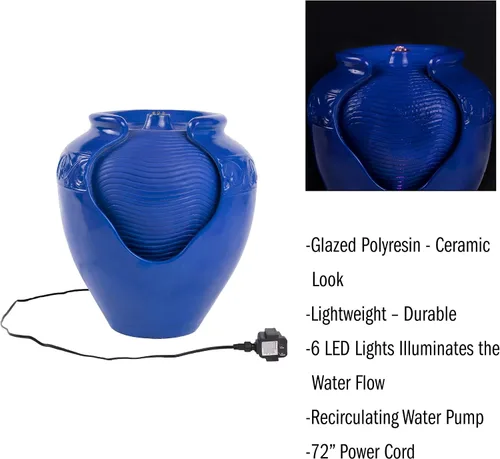 Vista 3 de Pure Garden - Fuente de agua para frascos, para interiores o exteriores, con aspecto de cerámica, función de agua de resina con bomba eléctrica