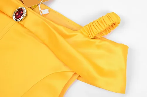Vista 5 de Reliparty Disfraz de princesa para niñas pequeñas con hombros descubiertos vestido de belleza con accesorios