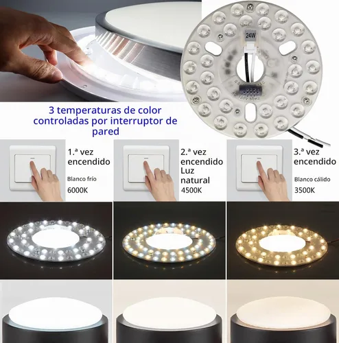 Vista 3 de 24W 5.3 "LED Kit de luz de ventilador de techo de repuesto LED Panel de tablero de luz con 3 funciones de memoria de temperatura