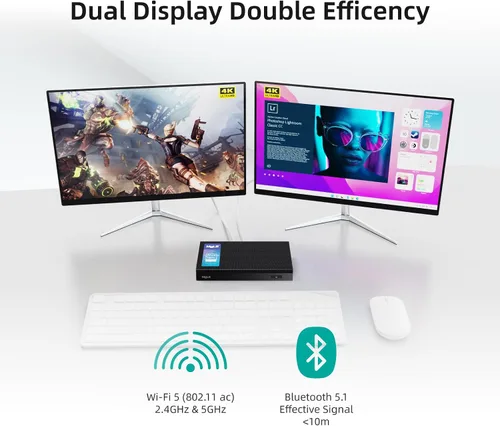 Vista 5 de MeLE Quieter3Q Mini PC Celeron N5105 - Computadora de escritorio pequeña sin ventilador 8G LPDDR4 128G ROM Micro factor de forma PC compatible