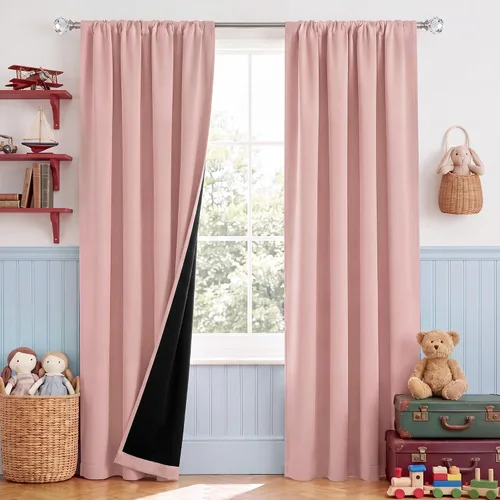 Vista 29 de NICETOWN Biscotti Beige 100% Cortinas opacas de 45" de largo para cocina, bolsillo con varilla para sótano completamente opaco, cortinas térmicas