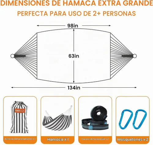 Vista 5 de Lazy Daze Hammocks Hamaca doble brasileña de algodón, hamaca portátil extragrande para acampar al aire libre con correas para árboles y bolsa