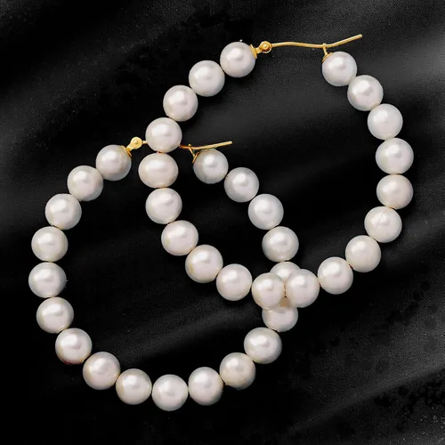 Vista 3 de Ross-Simons Aretes de aro con perlas cultivadas de 0.236-0.276 in en oro amarillo de 14 quilates, Perla, No es una piedra preciosa
