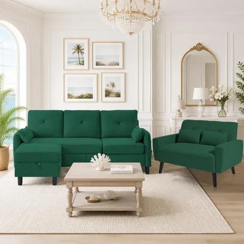 Vista 9 de Sofá modular convertible, pequeño en forma de L de 3 asientos con diván de almacenamiento reversible, sofá moderno de tela de poliéster para sala