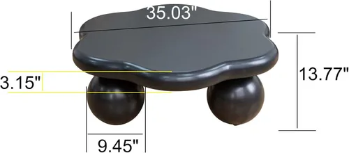 Vista 2 de Mesa de centro moderna de 35 pulgadas, con forma de pétalo, mesa de centro baja, linda mesa de té irregular para interiores con 3 patas de bola