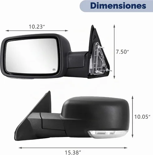 Vista 3 de Sanooer - Par de espejos laterales para Dodge Ram 1500 y 10-18 2500-3500 Sin pintar