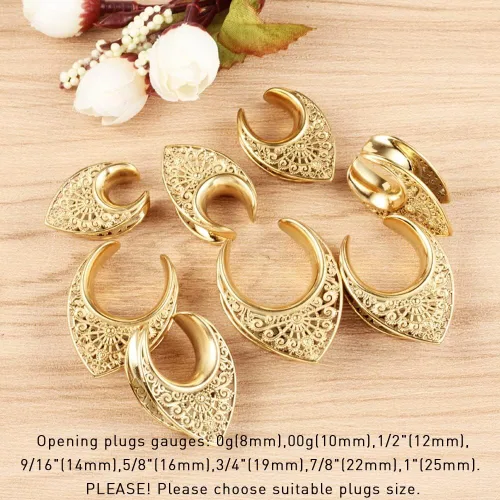 Vista 5 de LADEMAYH 2Pcs Ear Plugs Gauges for Women, Elegant Saddle 0g-25mm Gauges for Ears, Surgical Stainless Steel Ear Tunnels Gauge Earrings Body Jewelry