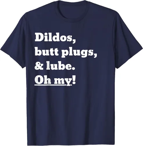 Vista 42 de Consoladores, tapones para los glúteos y lubricante. Camiseta Oh My! Azul bebé