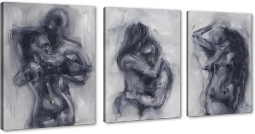 Vista 89 de Novatique 3 piezas de arte de pared sexy en blanco y negro para parejas desnudas, decoración de pared abstracta de amor para mujeres y hombres, arte