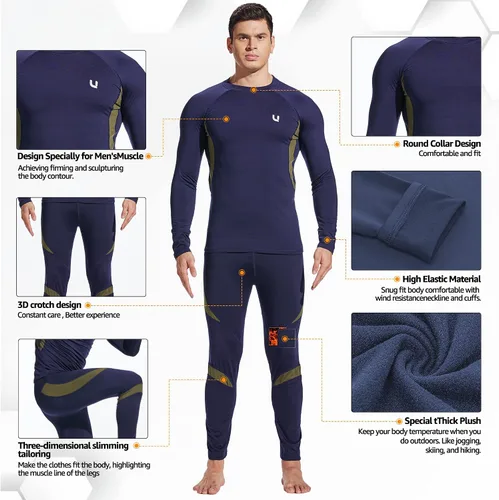 Vista 4 de UNIQUEBELLA Men's Thermal Underwear Sets Top & Long Johns Fleece Sweat Quick Drying Thermo Base Layer