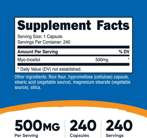 Vista 2 de Nutricost Cápsulas de inositol de 500 mg, 240 cápsulas – Cápsulas vegetales, sin OMG, sin gluten (mio-inositol)