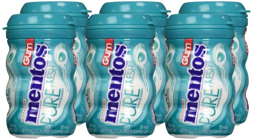 Vista 6 de Mentos Chicle Pure Fresh sin azúcar con xilitol, gaulteria, a granel, botella de 50 piezas (paquete de 6) Goma de mascar, perfecta para un aliento