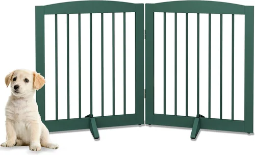 Vista 31 de PUPETPO Puerta independiente para mascotas para perros, puerta plegable de madera para perros para casa, escaleras, entradas, valla de seguridad