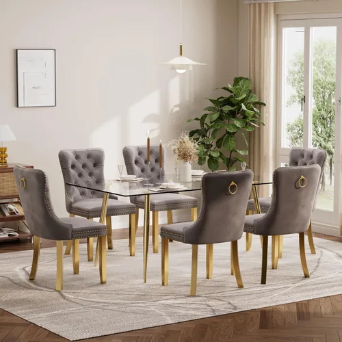 Vista 80 de Baysitone Juego de mesa de comedor de cristal de 51 pulgadas para 4, juego de 5 piezas de comedor moderno, mesa de cocina rectangular de vidrio