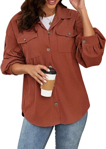 Vista 4 de Plus Size Corduroy Jacket for Women Casual Long Sleeve Button Down Shacket Jacket