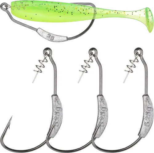 Vista 9 de Twistlock Fishing Hooks with Weight, 25pcs Worm Hooks with Centering Pin Spring Weighted Swimbait Hooks for Soft Plastic Lures Baits Bass Fishing