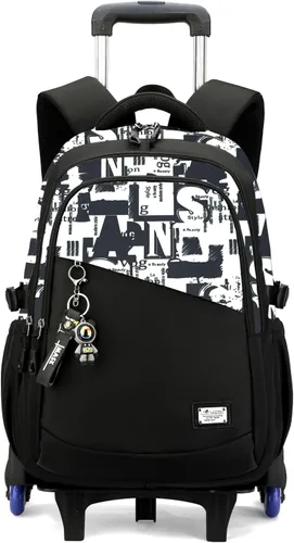 Vista 9 de VIDOSCLA Mochila con ruedas para niños y adolescentes, A005# Black Comics-6 A005# Black Comics-6 Ruedas
