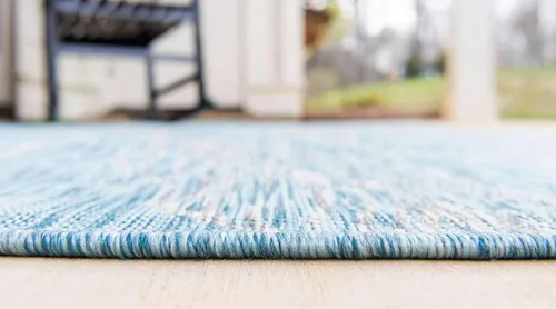 Vista 4 de Unique Loom Alfombra de la colección botánica para exterior - Hoja (4' 1" x 6' 1" Rectangular, Aqua Claro/ Marfil)