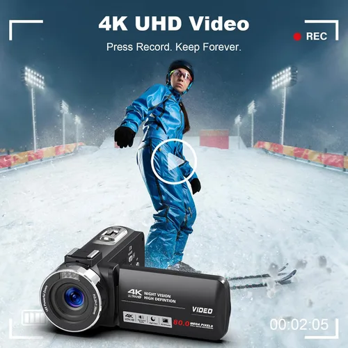 Vista 3 de Videocámara 4K HD 80MP Cámara de vídeo 18X Zoom digital 3.0 IPS Pantalla Vlogging Cámara para YouTube IR Visión Nocturna Grabadora de Video