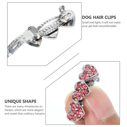 Vista 7 de balacoo 3 pinzas para el pelo con diamantes de imitación para perros, accesorios para perros con forma de corazón, pinzas para el cabello