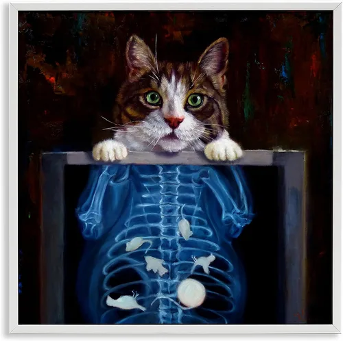 Vista 21 de Stupell Industries Gatos en el cine 3D Giclée enmarcado gris diseño de arte por Lund Roeser Enmarcado en blanco