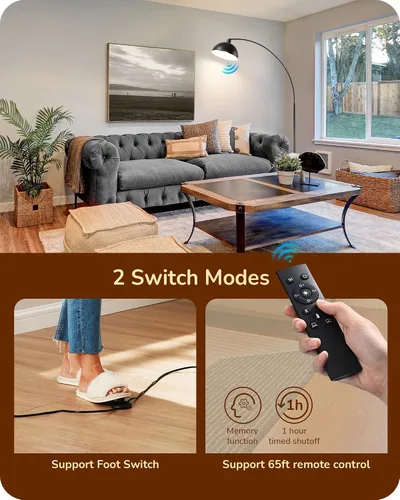 Vista 2 de EDISHINE Lámpara de pie moderna de arco de 78.3 pulgadas, lámpara de pie de mediados de siglo sobre silla con control remoto e interruptor de pie