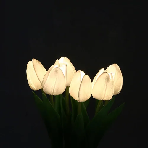 Vista 6 de Lámpara de mesa de tulipán, lámpara de mesa de tulipán, flor de tulipán, funciona con pilas, simulación de flores en maceta, decoración