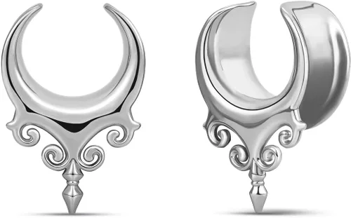 Vista 12 de ERKUOO 2 túneles ocultistas góticos barrocos de oreja de 2G a 1 pulgada de corazón, llama, media luna, espiral, dilatadores, joyería de piercing
