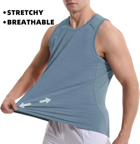 Vista 3 de Camiseta sin mangas para hombre, camiseta sin mangas, atlética, entrenamiento, gimnasio, correr, natación, verano
