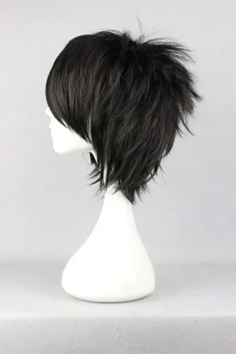Vista 5 de COSPLAZA Peluca corta negra para cosplay con puntas esponjosas, resistente al calor, pelo sintético para emo Negro