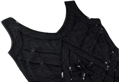 Vista 3 de Vestido con flecos de lentejuelas estilo años 20 y Gran Gatsby con juego de accesorios de los años 20 también, Classic, XL, Negro-Negro