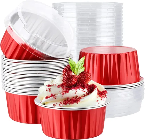 Vista 12 de EUSOAR Tazas de aluminio para hornear, paquete de 30 tazas de 5 onzas para cupcakes con tapas, moldes de pastel de 4.2 fl oz, flanes de postres