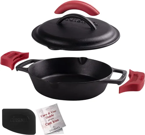 Vista 21 de Sartén de hierro fundido de Cuisinel con tapa - Sartén para freír pre-sazonada de 10" pulgadas + cubierta de vidrio + soporte para mango resistente