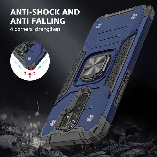 Vista 4 de Asuwish Funda de teléfono para Xiaomi Redmi 9 con protector de pantalla de vidrio templado y soporte de anillo delgado híbrido protector móvil