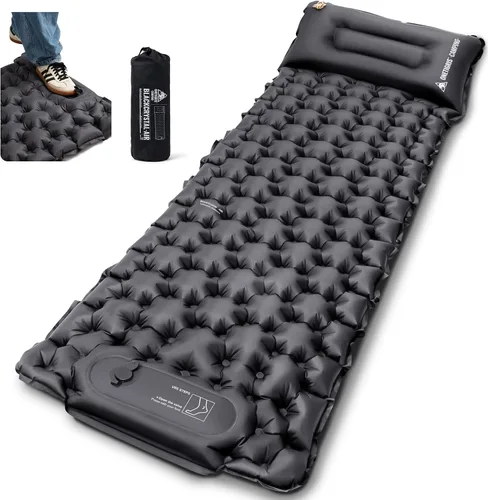Vista 8 de ONETIGRIS Blackcrystal - Colchoneta de dormir ultraligera para acampar con almohada con bomba de pie incorporada, colchoneta inflable compacta