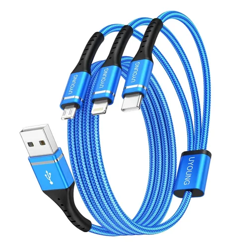 Vista 13 de Cable de carga múltiple corto de 1 pie, paquete de 2 cables de carga 3 en 1, cables universales trenzados para teléfono con conectores