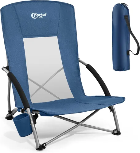 Vista 10 de PORTAL Sillas de Playa para Adultos, Camping, Bajas, Ligeras, Portátiles con Soporte para Tazas, Respaldo de Malla, Bolsa de Transporte para Arena
