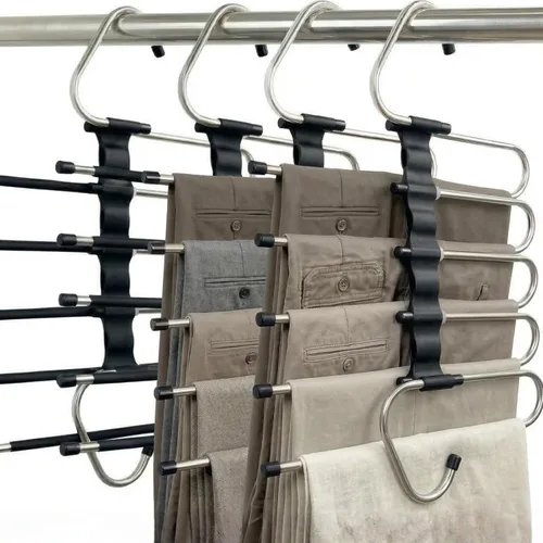 Vista 8 de Perchas mágicas para pantalones que ahorran espacio, paquete de 2 para armario, múltiples capas, multifuncional, organizador para pantalones