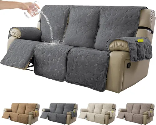 Vista 32 de Funda reclinable 100% impermeable para sofá biplaza, 4 piezas divididas para sofá reclinable de 2 asientos, funda de sofá reclinable antideslizante