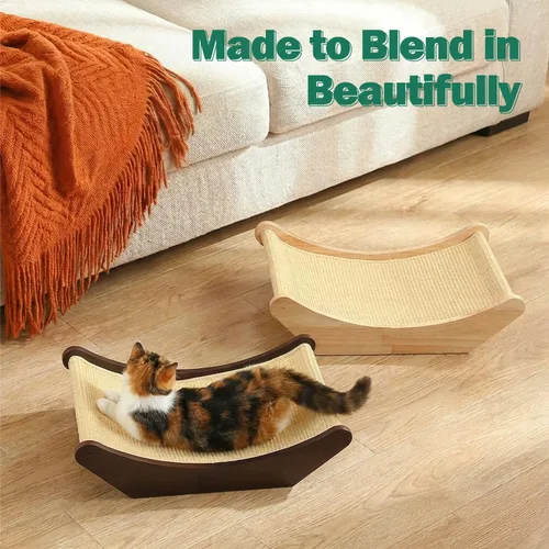 Vista 6 de Zakkart Hamaca rascador de sisal para gatos, rascador 2 en 1 para gatos y cama de descanso, tapete de sisal 100% natural, marco de madera maciza