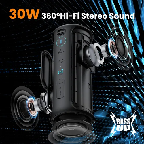 Vista 2 de Raymate Altavoz Bluetooth, IPX7 impermeable, estéreo de 30 W con graves profundos, diente azul inalámbrico 5.3, emparejamiento TWS de rango de 100