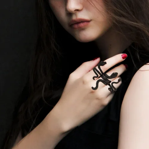 Vista 4 de Snake Ring Stackable Rings for Women Silver Ring Set Adjustable Gold Snake Ring Black Snake Jewelry Set Gothic Jewelry For Women Halloween