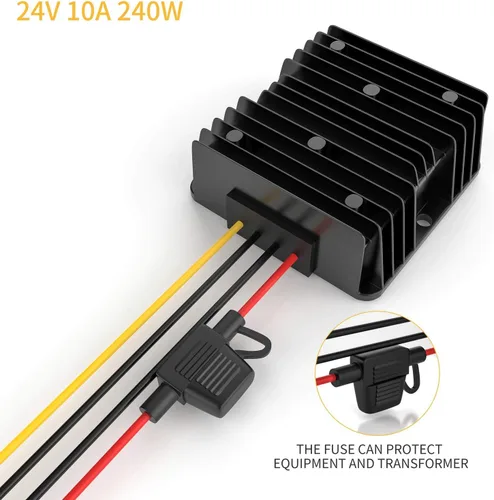 Vista 2 de Convertidor CC de 12 V a 24 V, convertidor Dc-DC de 12 V a 24 V 10 A 240 W con fusible impermeable convertidor elevador para carrito de golf, luz