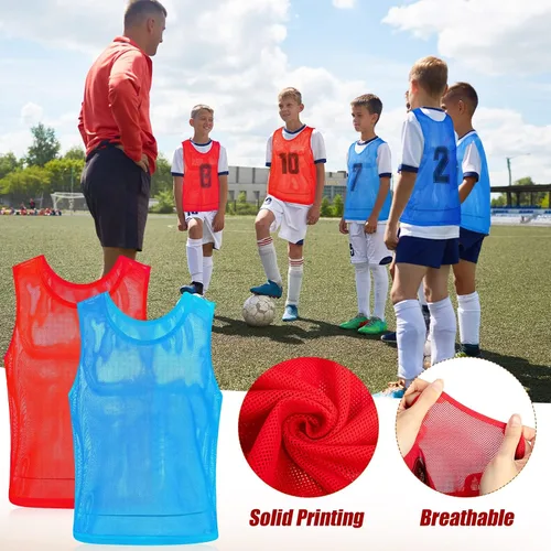 Vista 3 de Vabean Paquete de 24 Chalecos de Malla de Nailon para Práctica de Equipo Scrimmage Petos Camisetas Chaleco de Entrenamiento para Deportes de Adultos